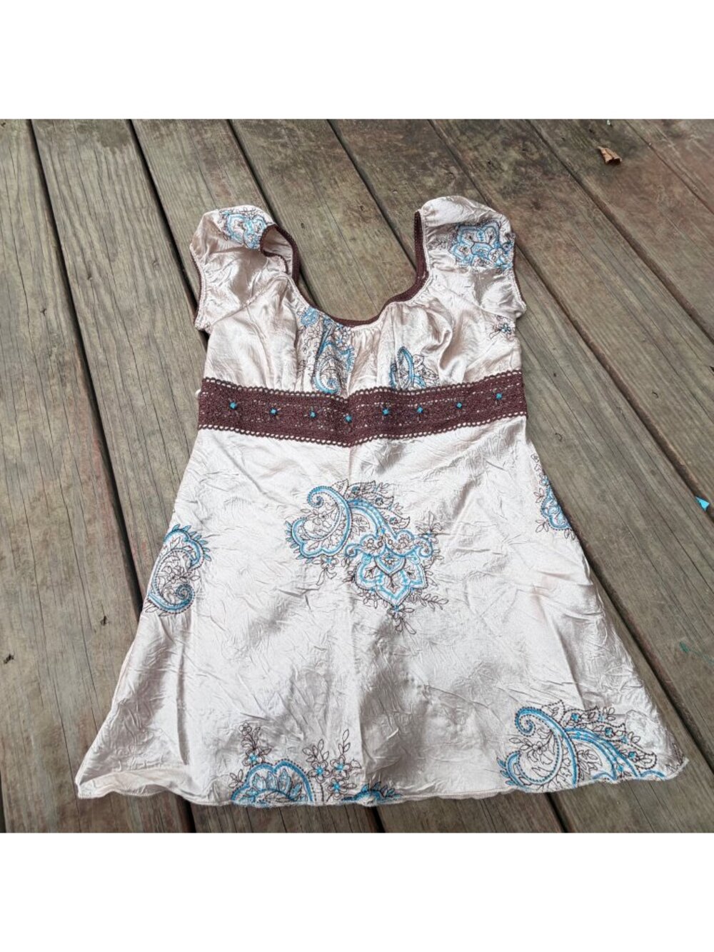Y2K Heart Soul Womens Brown & Blue Embroidered Paisley Dress Size M